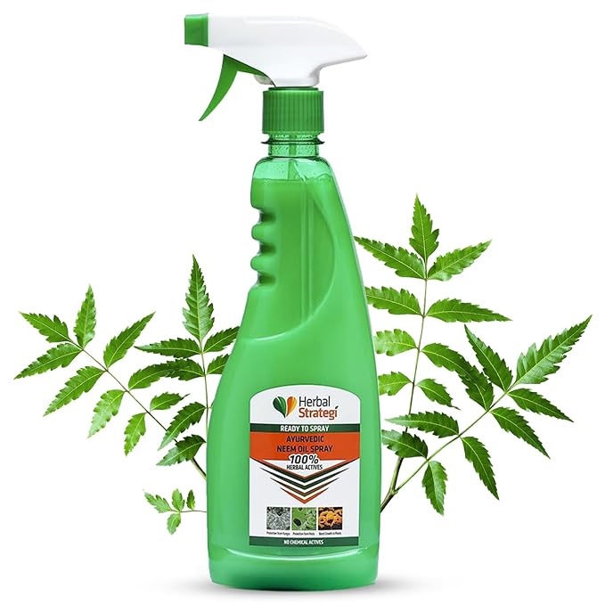 Herbal Strategi Ayurvedic Neem Oil Ready to use Spray for plants - 500 ml | Protection from Fungus & Pests | Boost Growth in Plants