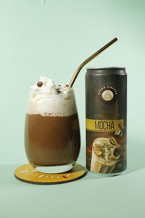 Kings Coffee Premium Cold Coffee || Mocha Coffee Cold Brew Can || 280 ml X 1 Instant Coffee Premix || Ready to Drink Premix Coffee || Made of 100% Arabica Coffee Seeds