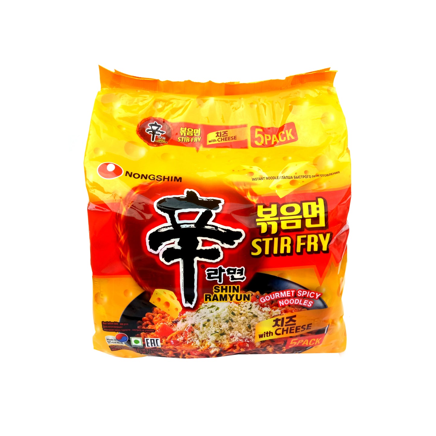 Nongshim Shin Ramyun Stir Fry Noodles with Cheese (5 in 1) 680gm Pouch Pack