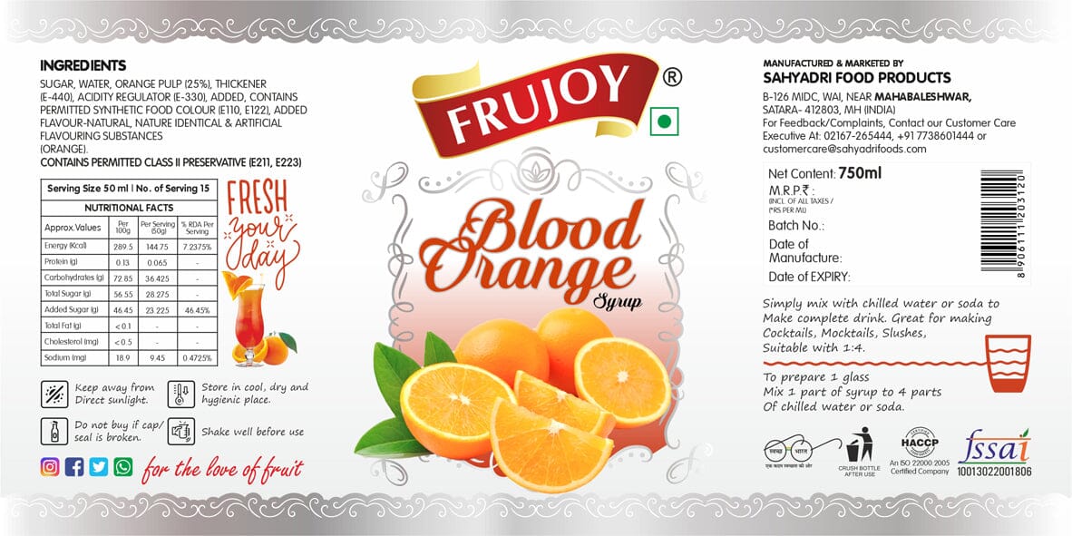 Frujoy blood orange 750ml | For Drinks Juices | Fruit Mocktail | Cocktail | Sharbat | Baking Essentials | Beverages Crush Frujoy