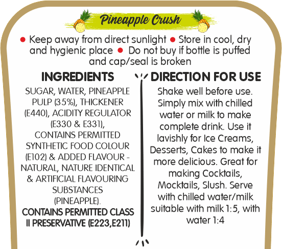 Frujoy Pineapple Crush 750ml | Anaanaas | For Fruit Mocktail | Cocktail | Cake | Baking Essentials | Juices | Beverages Crush Frujoy