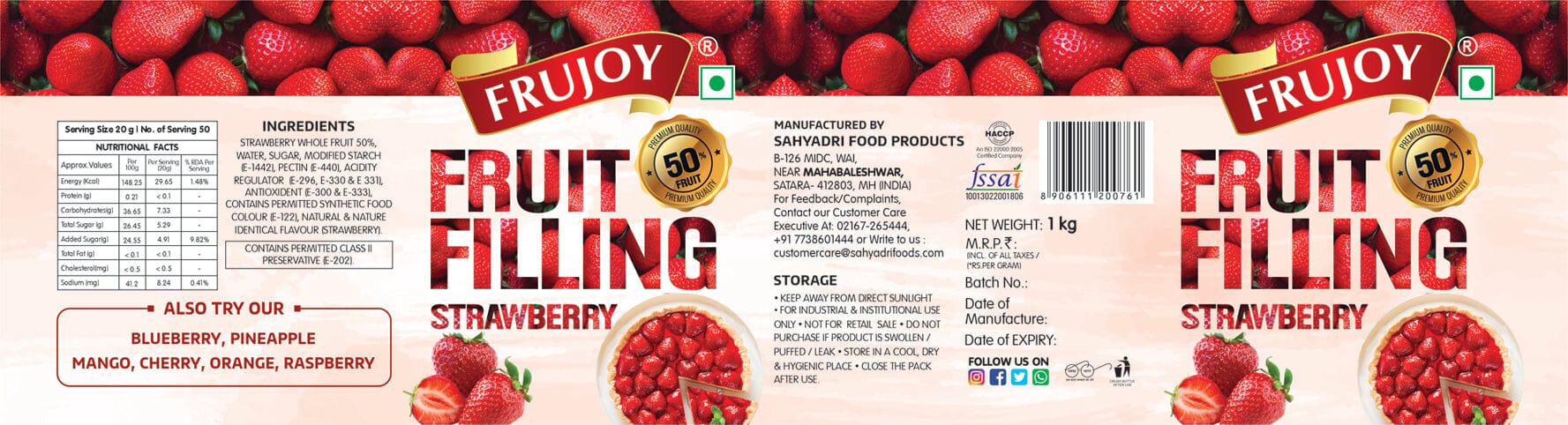 Frujoy Strawberry Filling 1kg | For Cake | Dessert | Custard | Pastry | Muffins | Baking Essentials Crush Frujoy