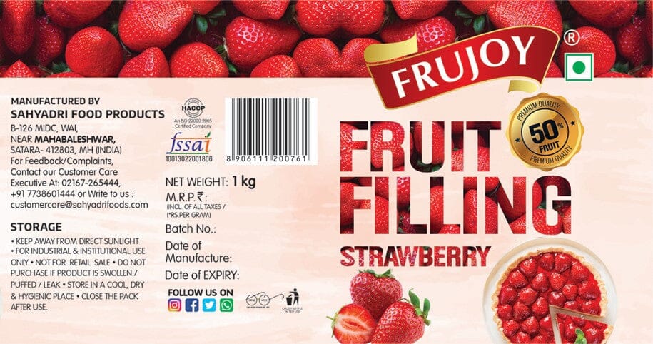 Frujoy Strawberry Filling 1kg | For Cake | Dessert | Custard | Pastry | Muffins | Baking Essentials Crush Frujoy