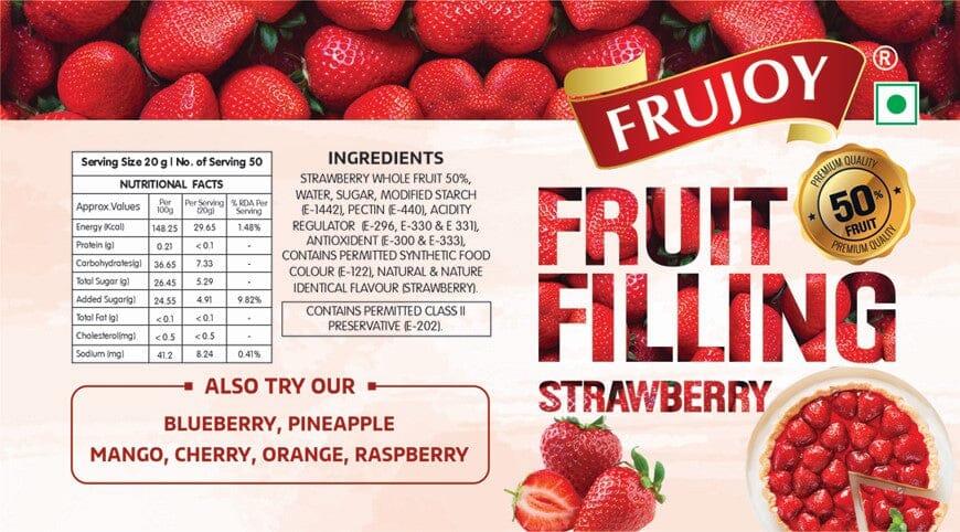 Frujoy Strawberry Filling 1kg | For Cake | Dessert | Custard | Pastry | Muffins | Baking Essentials Crush Frujoy