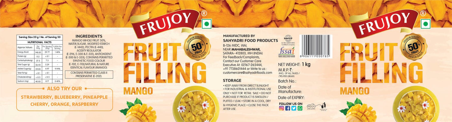 Frujoy Mango Filling 1kg | For Cake | Dessert | Custard | Pastry | Muffins | Baking Essentials Crush Frujoy