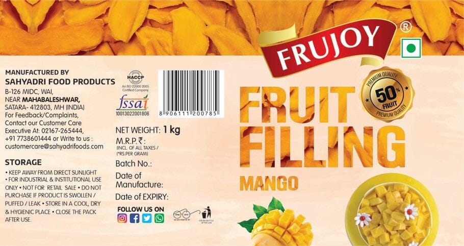 Frujoy Mango Filling 1kg | For Cake | Dessert | Custard | Pastry | Muffins | Baking Essentials Crush Frujoy