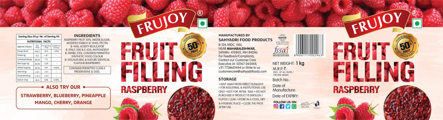 Frujoy Raspeberry Filling 1kg | For Cake | Dessert | Custard | Pastry | Muffins | Baking Essentials Crush Frujoy