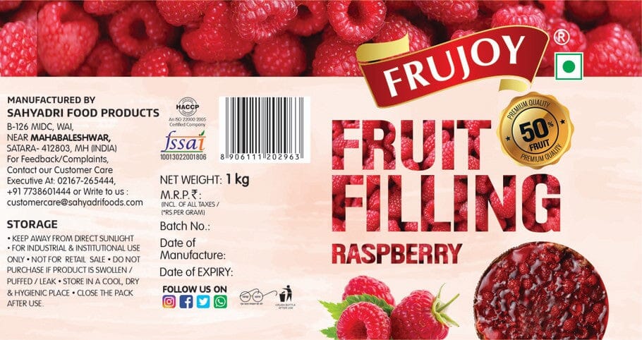 Frujoy Raspeberry Filling 1kg | For Cake | Dessert | Custard | Pastry | Muffins | Baking Essentials Crush Frujoy